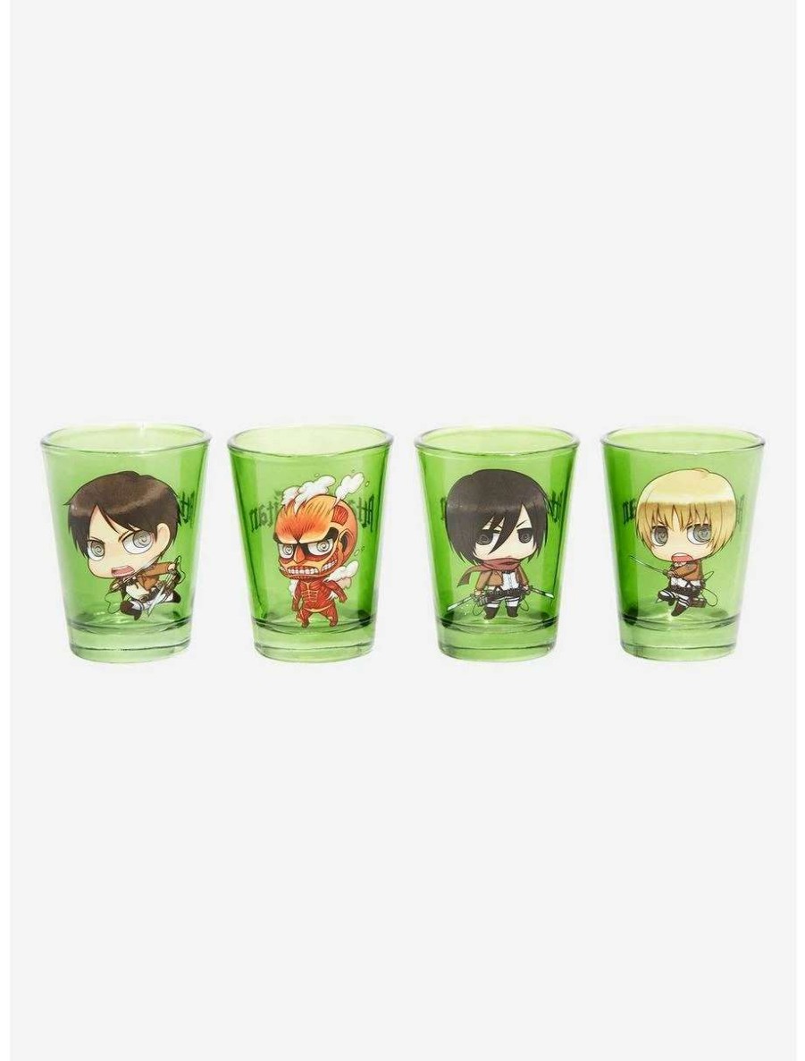 Drinkware * | Drinkware Attack On Titan Chibi Characters Mini Glass Set Boxlunch Exclusive